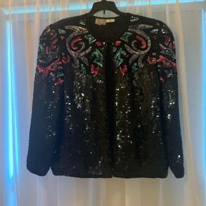 Black Vintage Multi-Colored Sequin and Beaded Jacket